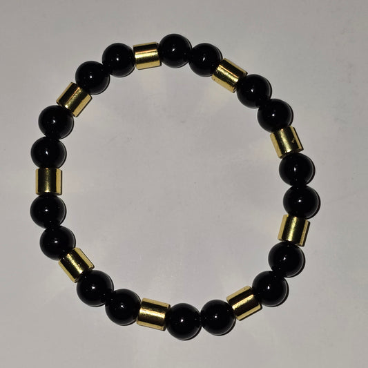 Women's Black Onyx and Gold-plated Hematite Bracelet